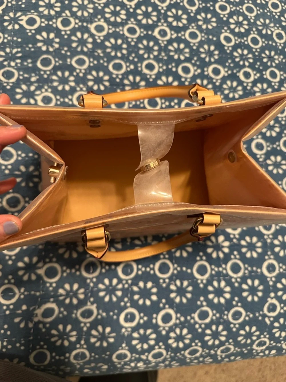 Upcycled Louis Vuitton Orange Shopping Bag Made into a Tote with Tan Handles - Picture 2 of 11